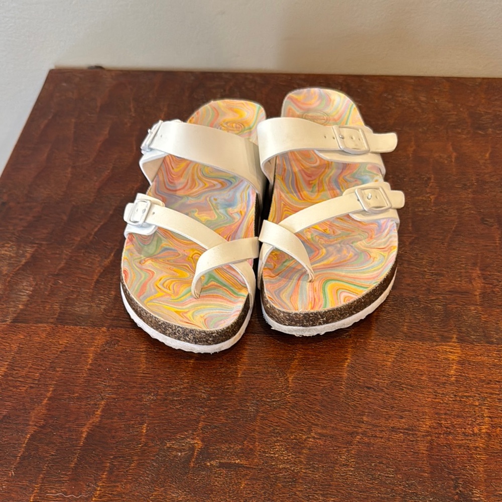 Kids White Sandals with Colorful Swirl Design